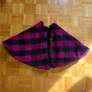 Handmade kids fleece poncho – pink & black plaid, 18mo–6y